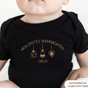 Meu primeiro body para bebê de Natal 2024 personalizável com nome e texto desejado I com enfeites simples para árvore de Natal I Roupa de Natal bebê