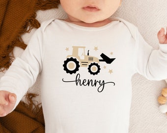 Baby Body oder T-Shirt mit Traktor und Sternen I personalisiert mit Namen I Geschenk Baby I Babyparty Geschenk I Junge und Mädchen