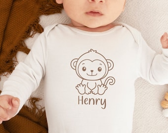 Baby Body oder T-Shirt mit Affe I personalisiert mit Namen I Geschenk Baby I Babyparty Geschenk I Junge und Mädchen I Wunschfarbe wählbar