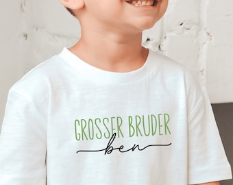 weißes T-Shirt oder Baby Body "grosser Bruder" / "kleiner Bruder"  personalisierbar mit Namen I Geschenk I Geschwister Outfit Fotoshooting