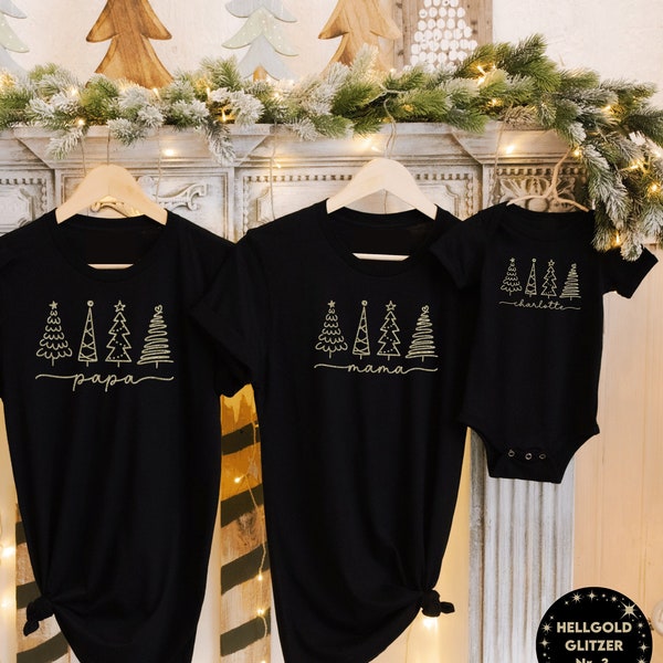 Familieshirts Kerst met kerstbomen, gewenste tekst en naam I Kerstoutfit familie I fotoshoot partnerlook Kerstsy