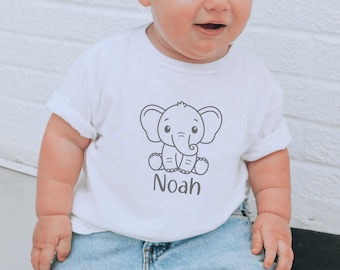 T-Shirt mit Elefant I personalisiert mit Namen I Geschenk Baby I Babyparty Geschenk I Junge und Mädchen I Wunschfarbe wählbar
