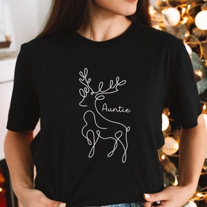 Camiseta de Natal com arte em linha de renas / cervos que personalizei com nome I Roupa de Natal família I anúncio de gravidez