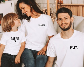 T-shirt blanc ou body bébé "Maman" / "Papa" / "Mini" avec coeur Je peux être associé à une tenue de famille I séance photo I cadeau pour une naissance