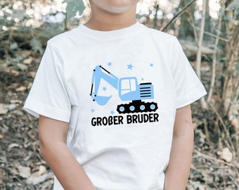 T-Shirt oder Langarm Shirt mit Bagger "Großer Bruder" oder Wunschtext I Geschenk I Verkündung I zu Geschwister Outfit kombinierbar