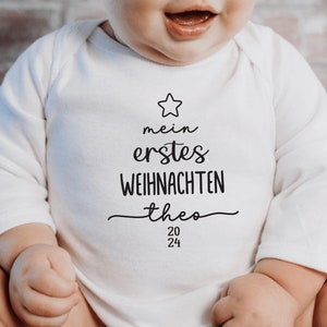 mein erstes Weihnachten 2024 Baby Body oder T-Shirt I Weihnachtsbaum Stern I personalisiert mit Name I Weihnachtsoutfit Baby