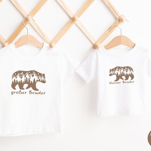 White T-shirt with bear mountains nature big brother 2024 or desired text I can be combined with a sibling outfit I gift big brother image 2