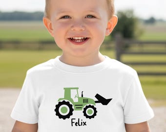 Camiseta infantil personalizada con temática de tractor, con nombre y color de impresión a elegir | Regalo para niños