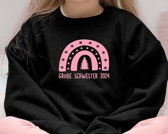 Pull de Noël "grande soeur 2024" ou texte souhaité I arc-en-ciel avec sapin de Noël et étoiles I annonce 2ème enfant I sweat-shirt