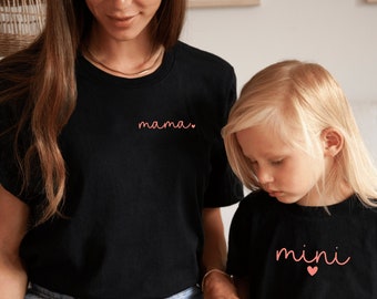 T-Shirt oder Babybody "Mama" / "Mini" oder Wunschtext I mit kleinem Herz I zu Mutter Kind Outfit kombinierbar I Geschenk Mama