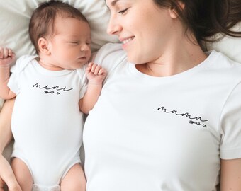 Mama & Mini Partnerlook weiß personalisiert I T-Shirt oder Babybody kombinierbar zu Mutter Kind Outfit I Mama Geschenk