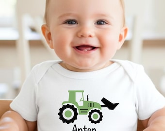 Body personalizado para bebé con diseño de tractor - con nombre y/o datos de nacimiento | Regalo para recién nacidos | Manga corta/Manga larga