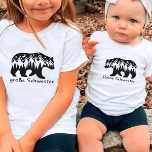 T-shirt blanc avec ours montagnes nature grand frère 2024 ou texte au choix Je peux être combiné avec une tenue de frère ou sœur J'offre grand frère image 3