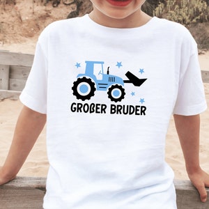 weißes T-Shirt oder Baby Body großer Bruder 2024 mit Traktor und Sternen I Verkündung zweites Kind I Geschenk großer Bruder Bild 2