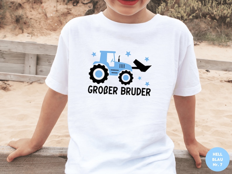 weißes T-Shirt oder Baby Body großer Bruder 2024 mit Traktor und Sternen I Verkündung zweites Kind I Geschenk großer Bruder Bild 2