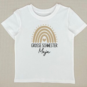 White T-shirt or baby bodysuit big sister / little sister with name and boho rainbow I can be combined with a sibling outfit image 3