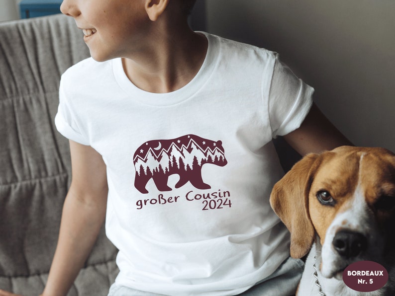 White T-shirt with bear mountains nature big brother 2024 or desired text I can be combined with a sibling outfit I gift big brother image 4