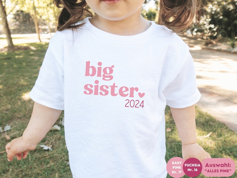 T-Shirt mit Wunschtext z.B. big sister / little sister I zu Geschwister Outfit kombinierbar I Geschenk Geschwister I Partnerlook ALLES PINK