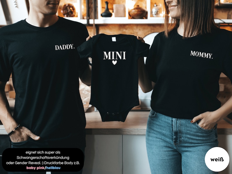 T-Shirt oder Baby Body Mama / Papa / Mini I schwarz schlicht mit Herz I Fotoshooting I Partnerlook I zu Familien Outfit kombinierbar Bild 3