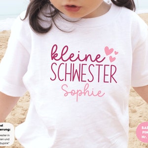 White T-shirt or bodysuit big sister / little sister with hearts I personalized with name I can be combined with a sibling outfit image 3