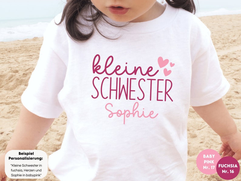 White T-shirt or bodysuit big sister / little sister with hearts I personalized with name I can be combined with a sibling outfit image 3