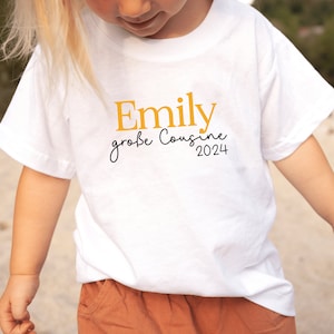 white T-shirt or baby bodysuit Big Brother 2024 or desired text I personalized with name I announcement of second child image 4