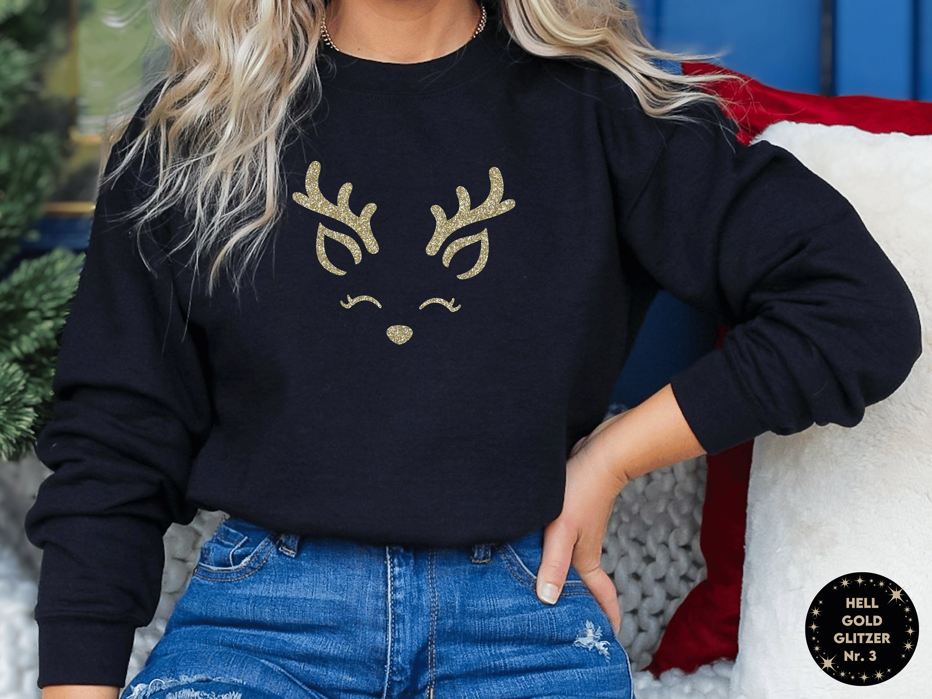 Navy Sternchen Pulli Pullover Mit Pailletten Stern Sweatshirt Ivory 38