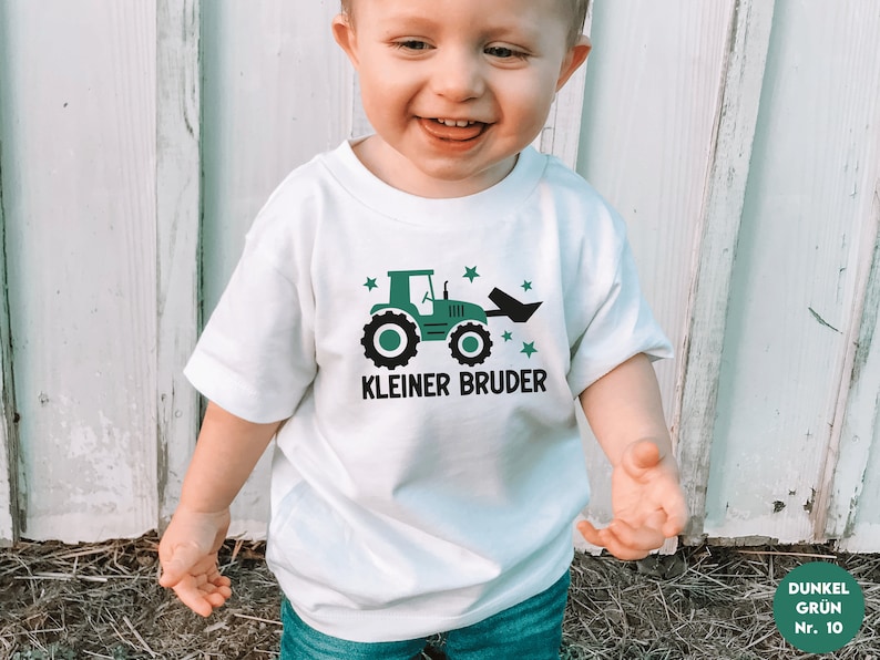 T-shirt ou chemise à manches longues big brother ou texte souhaité I avec tracteur et étoiles Je peux être combiné avec une tenue de frère ou sœur I cadeau image 3