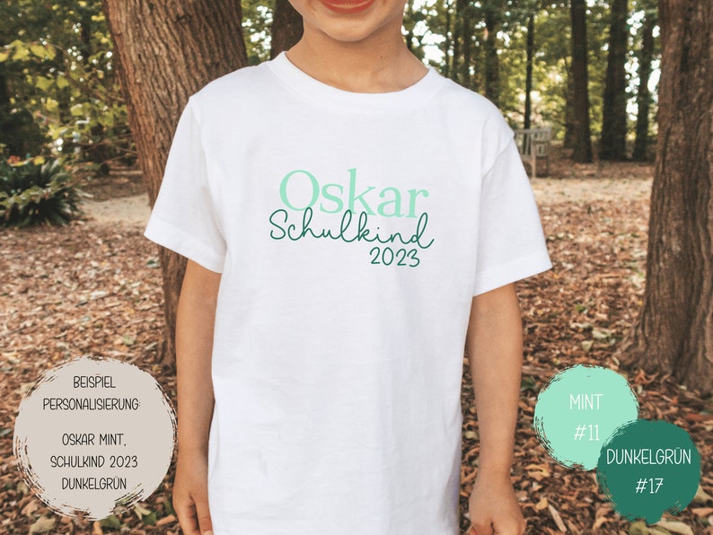 White T-shirt Schulkind 2023 personalized with name, printed in desired color I gift for starting school image 2