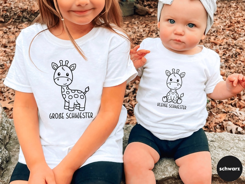 T-shirt blanc ou body bébé avec girafe I grand cousin 2024 ou texte souhaité I annonce de grossesse image 2