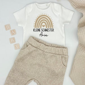 White T-shirt or baby bodysuit big sister / little sister with name and boho rainbow I can be combined with a sibling outfit image 2