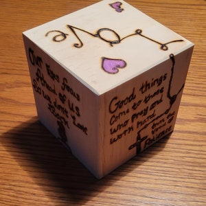 Six Sided Flip Cube Wood Burned Inspirational Quotes/Words