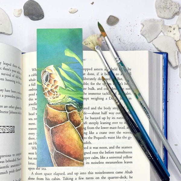 Sea Turtle Bookmarks, Green Sea Turtle Art, Sea Life Artwork on Bookmarks, Beach Bookmarks