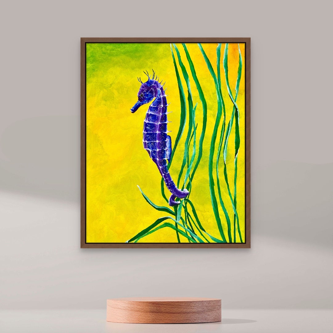 Purple Seahorse Painting. Sea Life Art Print of Cute Seahorse. Seahorse