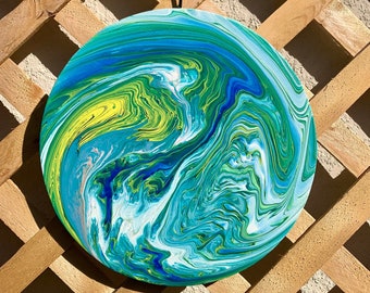 Abstract Wave Art, Beach Waves Painting, Coastal Wall Decor, Bathroom Beach Art, Spirals Decor, Original Acrylic Pour Painting, Blue Ocean