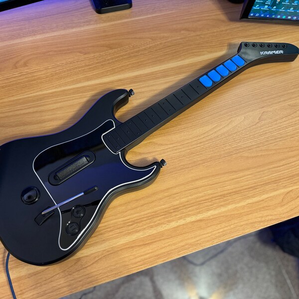 Guitar Hero Modded Kramer RGB Mech Fret Arduino Guitar for Clone Hero w/ Arcade Button