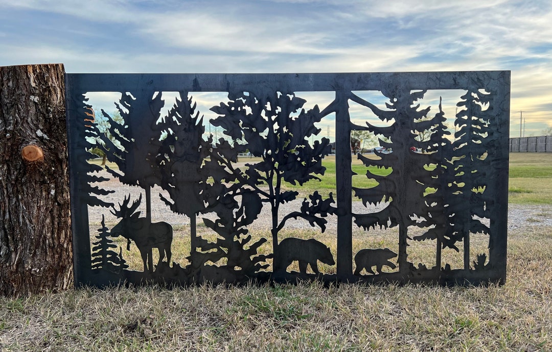 Decorative Rustic Metal Panel, Metal Panel Insert, Wildlife Scenery ...