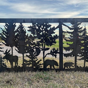 Decorative Rustic Metal Panel, Metal Panel Insert, Wildlife Scenery with Bear and Moose Metal Panel