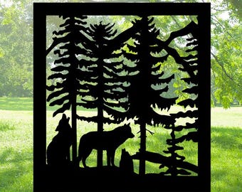 Decorative Rustic Metal Panel, Metal Panel Insert, Wildlife Scenery Metal Panel, Wolf Metal Panel