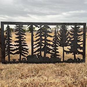 Decorative Rustic Metal Panel, Metal Panel Insert, Wildlife Scenery Metal Panel, Forest Scene, Trees Line Metal Panel