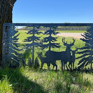 Decorative Rustic Metal Panel, Metal Panel Insert, Wildlife Scenery with Deer and Trees Metal Panel