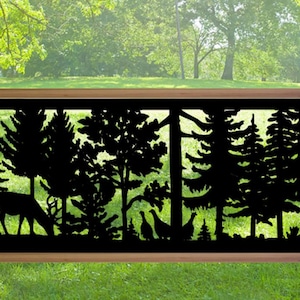 Decorative Rustic Metal Panel, Metal Panel Insert, Wildlife Scenery with Deer and Turkeys Metal Panel