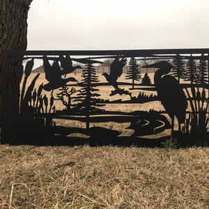 Decorative Rustic Metal Panel, Metal Panel Insert, Wildlife Scenery with Heron and ducks Metal Panel