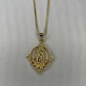 Virgin Mary CZ Necklace 14k Gold Plated/ Guadalupe medalla oro laminado 14k Valentine’s Gift, Birthday Gift, Christmas Gift