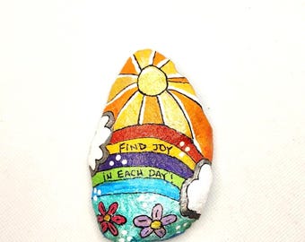 Hand Painted Rock: Rainbow Art, Inspirational Stone