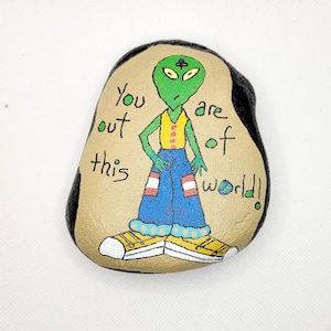 Painted rock, Alien/ Respect the Earth, painted stone, painted pebble, small gift idea, care gift, paper weight, home office décor, birthday