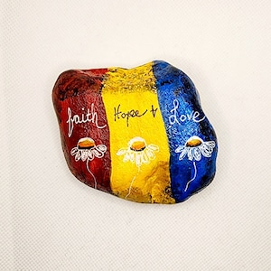 Painted rock, Rejoice/Faith Hope Love, painted stone,  rock art, painted pebble, small gift idea, care gift, home office décor,  birthday