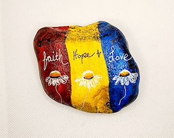 Hand Painted Rock: Faith Hope Love, Inspirational Home Decor