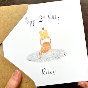 Crab Birthday Card for Boy Girl Child Young Adult or Teenager. Add Any Age & Name for a Special Personalised Card with Sea Theme Animal Art