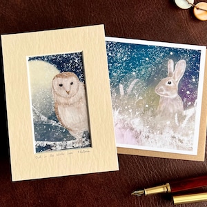 Impresión artística y tarjeta para cumpleaños, aniversario, compromiso o regalo de agradecimiento con arte de búho y conejo para un regalo especial de último minuto para él o ella